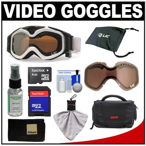 Liquid Image Summit Series Snow Board / Ski HD Digital Video Camera Goggle (White) with 4GB Card + Lens + Pouch + Anti-Fog Cloth + Optical Cleaner + Case + Cleaning Kit