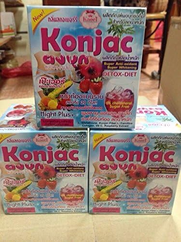 12 Box X Konjac Diet Detox Slim High Fiber Plus Whitening Glutathione, L- Carnitine, Collagen, Vitamin C Plus and Raspberry. (1 Box = 10 Sachets)