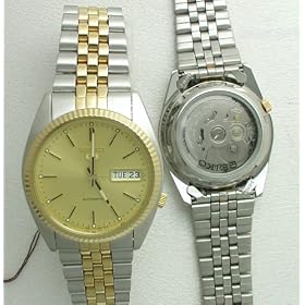 Seiko mens functional automatic watch with see tru back