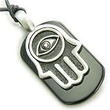 Black Onyx Spiritual Protection Eye Reflection Hamsa Hand of Fatima Necklace