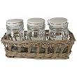 Set of 3 Glass Spice Jars in Driftwood Basket