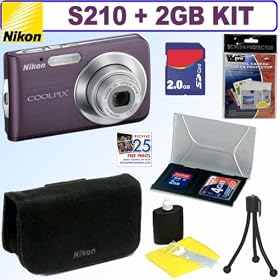 Nikon Coolpix S210 8.1MP Digital Camera (Plum) + 2GB Accessory Bundle by Nikon