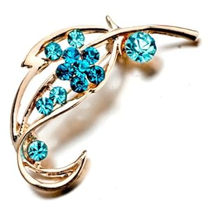 Pugster 22k Golden Plated September Birthstone Leaf Flower Sapphire Blue Swarovski Crystal Diamond Accent Brooches And Pins