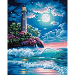 Dimensions-PaintWorks-Paint-By-Number-Lighthouse-In-Moonlight