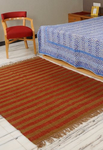 Imagen principal de Indian Traditional Area Rug-Designer Handmade Weave Yoga Wool Jute Mat-Modern Carpet Size 84 X 56 Inches