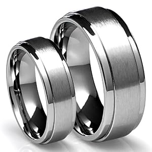 His & Her's 8MM/6MM Titanium Brushed Finish Wedding Band Ring Set (Available Sizes 4-16 Including Half Sizes)