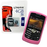 Pink Silicone Skin Cover Case and Kingston 4GB microSDHC Class 4 Memory Card with SD Adapter for Blackberry 8350i Curve