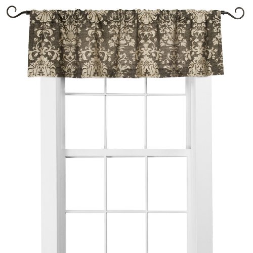 Home Damask Window Valance Black/Cr 15"