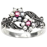 Gemini Silver Natural Seed Pearl Ring, Ruby (Size 7) - Dahlia Vintage Collection