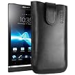 mumbi ECHT Ledertasche Sony Xperia S Tasche (Lasche mit R�ckzugfunktion) schwarz