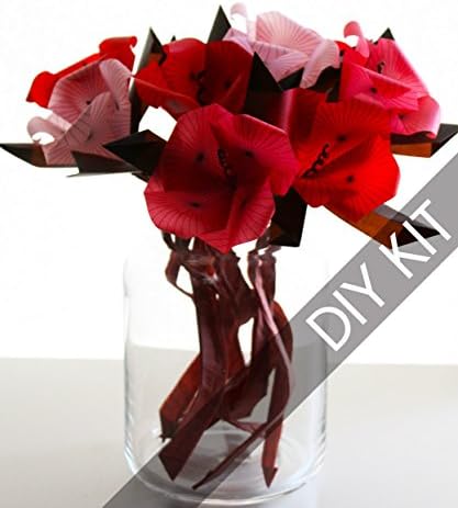 Origami DIY Kit - Make your own Geometric Poppies Origami Flower Bouquet - Origami Paper Supplies - Paper Flower Kits - Craft Art Project