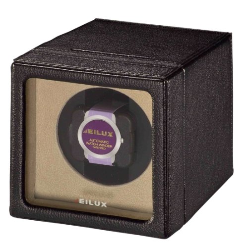 Eilux Single Automatic Watch Winder Case Genuine Top grain Cowhide Black Leather