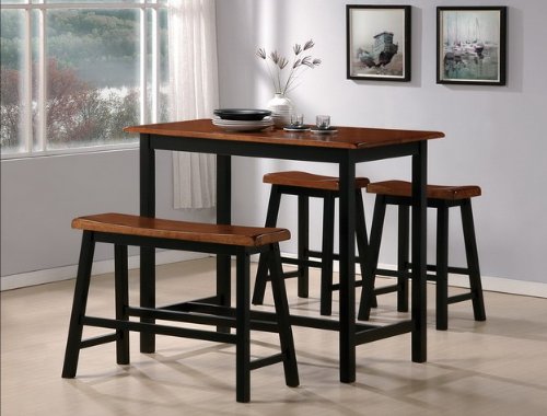 Black and Oak Counter Height Pub Set with Bench