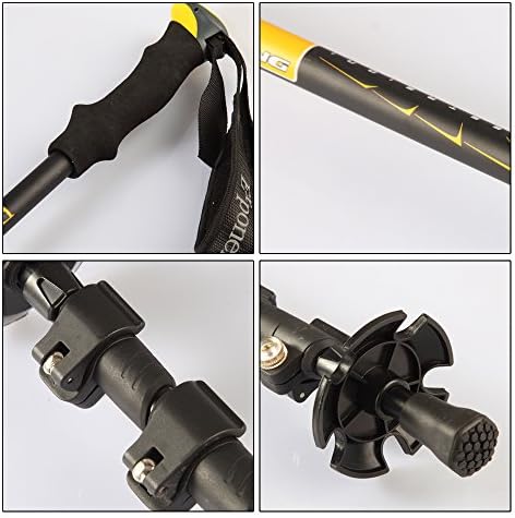 Go Into the Nature, Carbonlite Anti Shock Hiking / Walking / Trekking Camera Poles, 3 Sections 25/53 Inches Long, Camera Mount, Camera Mount Top, Quick Lock Adjustable All Terrain Trekking Hiking Pole, 2 Colors Available(1-pc Random, Please Order Two with Your Favorite Color As A Pair) (7075 Lock Outside Yellow)