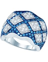 2.00 Carat (ctw) 10K White Gold Round White & Blue Diamond Ladies Right Hand Fashion Band 2 CT