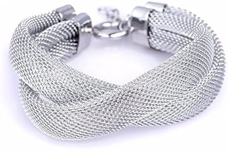 Criss-Cross Bracelet, Lanroque Stainless Steel Silver Mesh Criss-Cross Bangle Bracelets for Women fits wrists 7.5'' - 8.0''