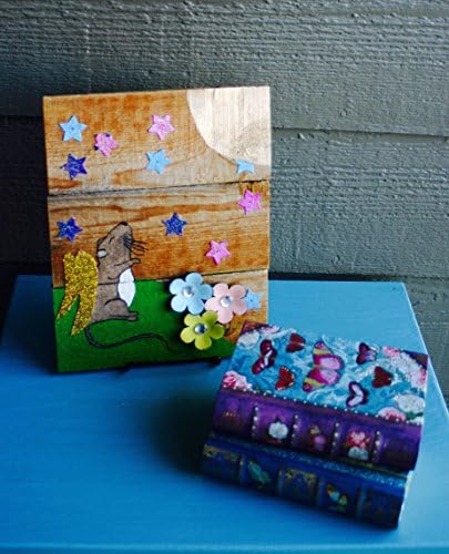 Speaking to Angels Praying Mouse. Beautiful hand painted angel mouse, embellished with gorgeous dusted aluminum wings and stars Centered on beautiful reclaimed wood