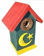 Funky Randy Birdhouse 11.5" - Moon & Star Blue/Yellow/Red Usable Freestanding Birdhouse R-128