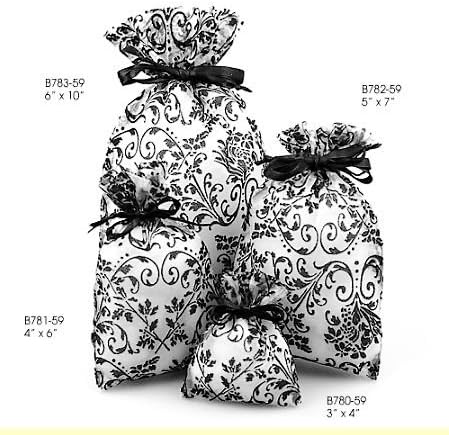 Damask Print Novelty Bags, Sheer with Felt Print, 5"x7", 36 Pack