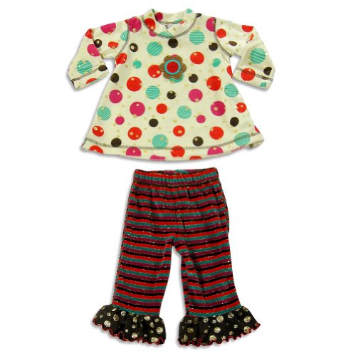 Mis Tee V-Us - Infant Girls 2 Piece Velour Long Sleeve Pant Set, Ivory, Turquoise, Brown