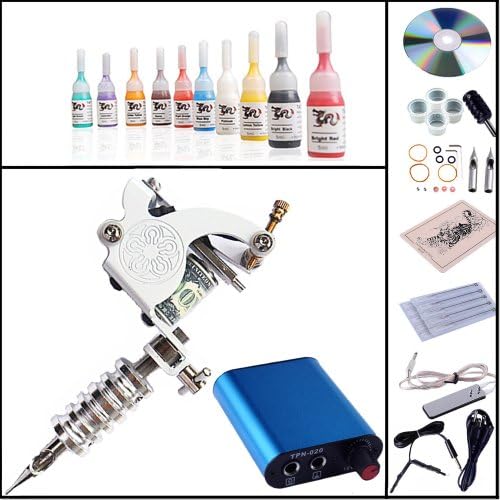 Complete Tattoo Kit Machines 10 Color Inks Power Supply K-4