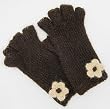 Handmade Artisan Pure Alpaca Natural Fiber Fingerless Gloves - Warm Caffe Au Lait - Decorative Hand-crocheted Flower (100% Knitted By Hand/women/teens)