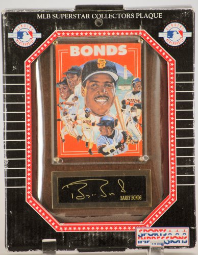 1994 - Sports Impressions / MLB Superstar Collectors Plaque - Barry Bonds / San Francisco Giants - Brass Engraved Name & Facsimile Signature - Wooden Plaque - RARE - Out of Production - Limited Edition - Collectible