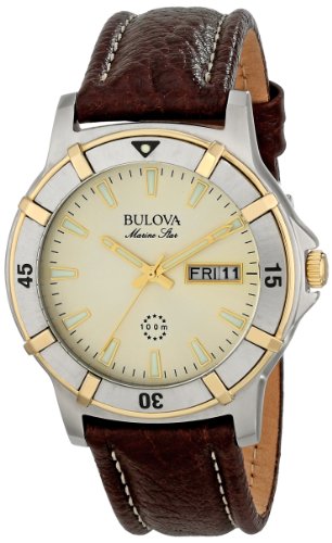 Bulova Men's 98C71 Marine Star Two-Tone Stainless Steel Watch with Brown Leather Band