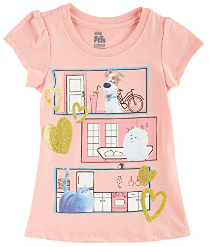 Secret Life of Pets Little Girls' Short Sleeve T-Shirt Shirt, Coral, 5