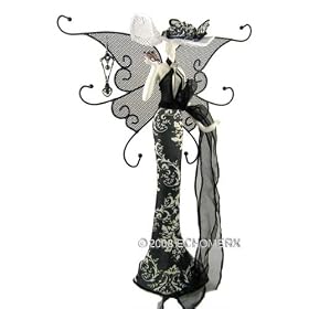 Jewelry Stand - Butterfly Lady With Wing & Hat- Doll Dress Form Display-Earrings Holder Organizer -Black & White Floral