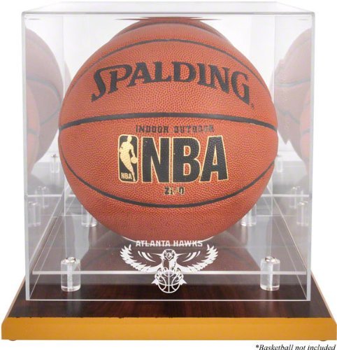 Atlanta Hawks Wood Base Logo Basketball Display Case and Mirror Back