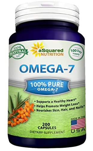 Purified Omega 7 Fatty Acids - 200 Capsules - Natural Sea Buckthorn Oil, XL Vitamin Supplement, No Fish Burp, Omega-7 Palmitoleic Acid, Compare to Omega 3 6 9 for Complete Weight Loss Results!
