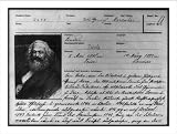 Historic Print (M): [Index card for Nazi biographical archive, listing Marx's nationality as Jude