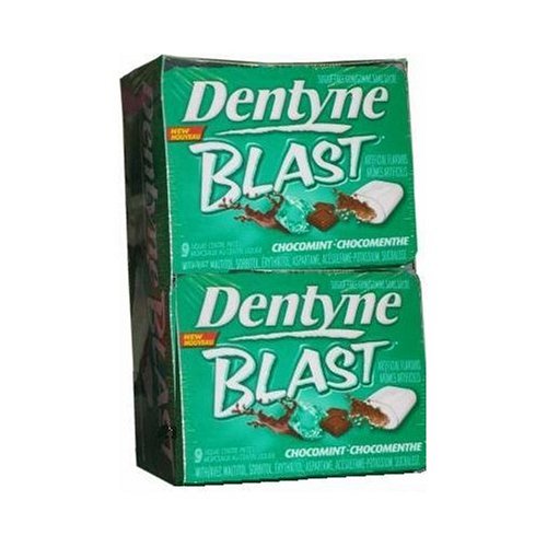Dentyne Blast Chocomint SugarFree Gum 5 Boxes/10 Packs in each box/9 Pieces Per Pack