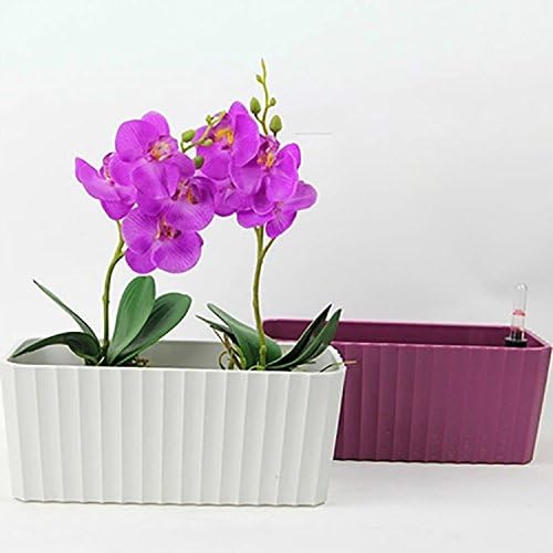 Rectangle White Modern Imitated Ceramic Flower Planter for Home Desk Office Decor