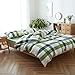 DOUH Washed Cotton Duvet Cover King, Green Duvet Cover Set 3 Pieces, Super Soft Plaid Pattern Bedding Set 1 Duvet Cover with 2 Pillowcases