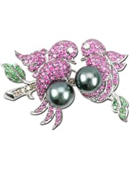 14K White Gold 3.48ct Birdie Sweethearts Twig Brown Diamond Gemstone Pearl Pin