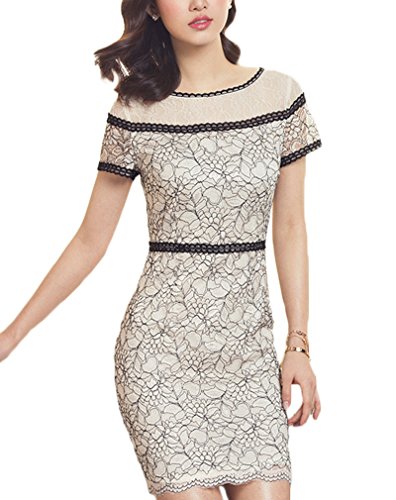 (ディーコッテ)D'Kotte 花柄 胸元 レース タイト ワンピース ドレス パーティー ワンピ きれいめ 上品 大人 半袖 春 夏 お呼ばれ 二次会 neax291