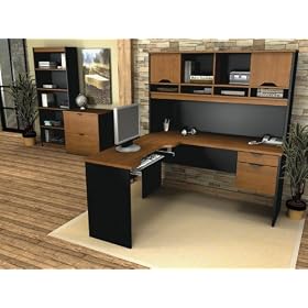 L-Shaped Desk Set 1 in Tuscany Brown and Black - Innova - Bestar Office Furniture -...