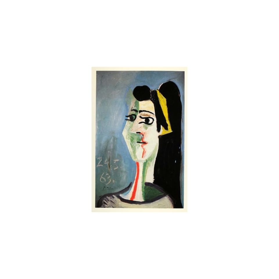 1965 Print Pablo Picasso Woman Black Hair Portrait Blue Orig