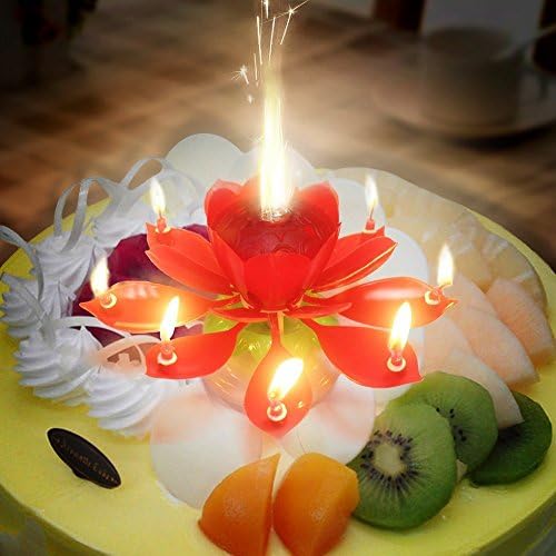 Musical Lotus Rotating Happy Birthday Candle Opening Flower 3 Pack (Red 3pcs)