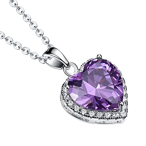 Heart Diamond Necklace, Purple Heart Pendant Necklaces for Girls