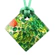 Handmade Murano Glass Jewelry Pendant- Josephine Diamond Shape Green/Gold Style 1