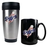 Los Angeles Dodgers Stainless Steel Travel Tumbler and Black Ceramic Mug Set (Primary Logo)