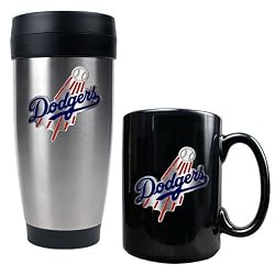 Los Angeles Dodgers MLB Stainless Steel Travel Tumbler & Black Ceramic Mug Set - Primary Logo by Great American Products