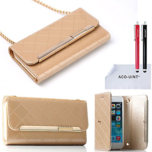ACO-UINT Luxury Grid Design Leather Wallet Case,iPhone 6s Wallet Case,iPhone 6s Handbag Purse Case,Folio Book Cover Case with Metal Chain for iPhone 6/6s 4.7[Golden]