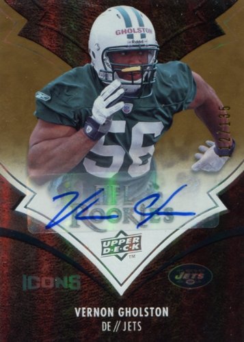 Vernon Gholston Autographed/Hand Signed 2008 UpperDeck No.197 112 of 135 New York Jets Football Rook