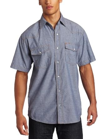 Key Industries Men Big-Tall Short Sleeve Western Snap Pre-Washed Chambray Shirt