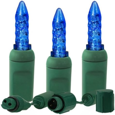 (25) Bulbs - LED Sapphire Blue M5 Mini Christmas Lights - Length 8 ft. - Bulb Spacing 4 in. - 120V - Green Wire - Requires one plug adapter (not included)