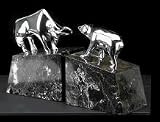 Designer Look R19X 7 Inch Solid Brass Chrome Plated Bull and Bear Bookend on Marble Base